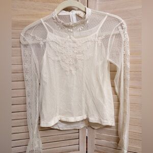 Joyfolie Cream Lace Mesh Long-Sleeve Top for Kids